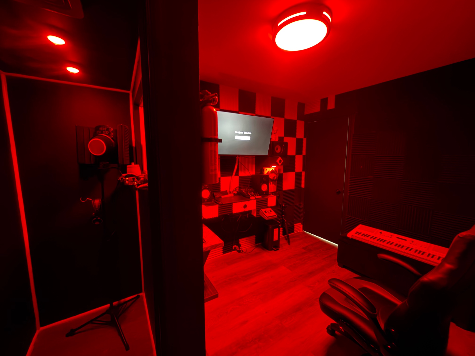 Red-lit live room